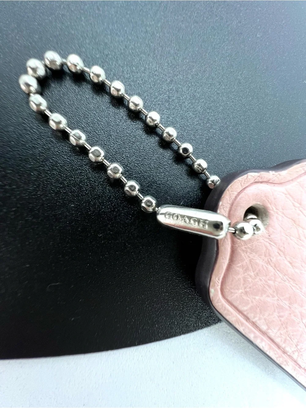 Coach Pink Leather Hangtag Bag Charm Silver Ball Chain Replacement Tag